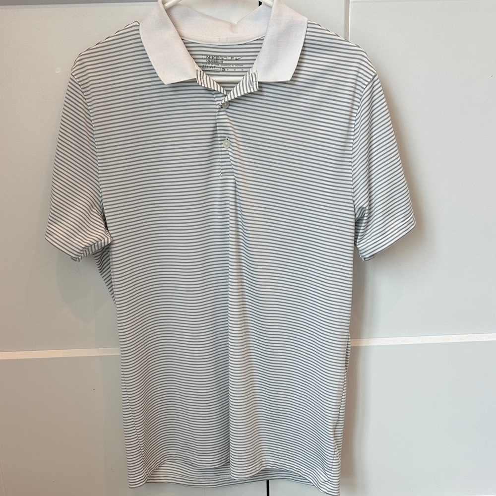 Nike Men's Golf Shirt - White and Gray Stripes